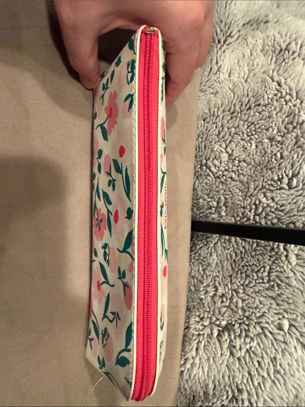 kate spade Cream Floral Zip Pouch with Pink Flowers